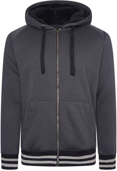 Kam Jeans 7074 Zip Thru Sherpa Hoody with Contrast Cuff/Hem Dark Grey - Sweatshirts & hoodies - Sweatshirts/Hoodies grande taille homme