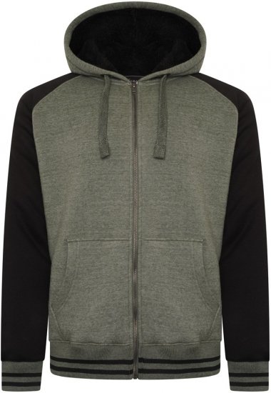 Kam Jeans 7075 Raglan Zip Thru Sherpa Hoodie Black/Khaki - Sweatshirts & hoodies - Sweatshirts/Hoodies grande taille homme