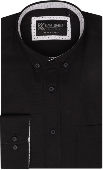 Kam Jeans P020 Premium Long sleeve Oxford Shirt Black - Chemises - Chemises Grandes Tailles Hommes