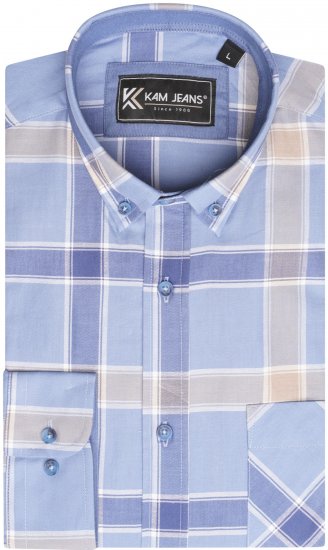 Kam Jeans P038 LS Premium Cotton Check Shirt Denim - Chemises - Chemises Grandes Tailles Hommes
