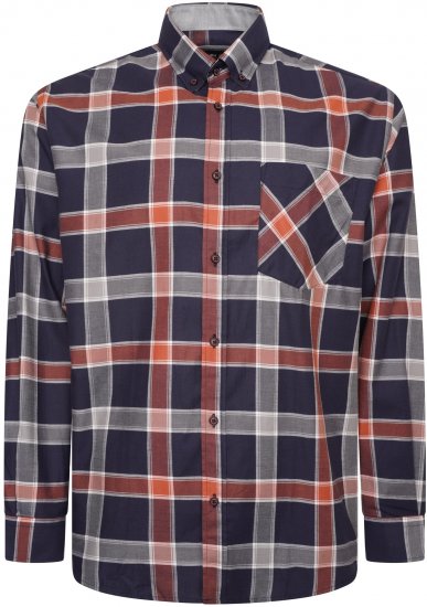 Kam Jeans P038 LS Premium Cotton Check Shirt Navy - Chemises - Chemises Grandes Tailles Hommes
