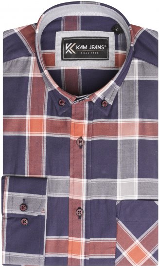 Kam Jeans P038 LS Premium Cotton Check Shirt Navy - Chemises - Chemises Grandes Tailles Hommes