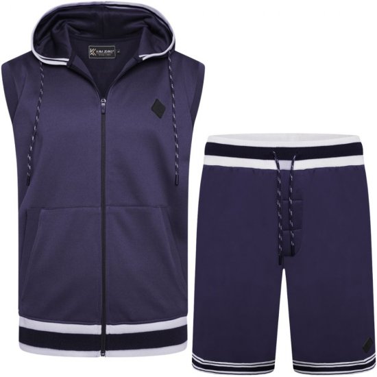 Kam Jeans TS005 Retro Tracky Set (Shorts/Sleeveless Hoodie) Navy - Survêtements - Survêtements homme grande taille
