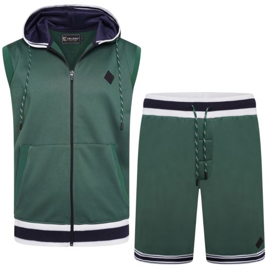Kam Jeans TS005 Retro Tracky Set (Shorts/Sleeveless Hoodie) Racing Green - Survêtements - Survêtements homme grande taille