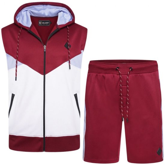 Kam Jeans TS006 Retro Pannelled Tracky Set (Shorts/Sleeveless Hoodie) Red - Survêtements - Survêtements homme grande taille