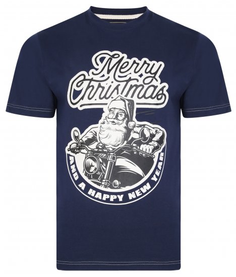 Kam Jeans X016 Santa Biker Print Tee Navy - T-shirts - T-shirts Homme Grande Taille