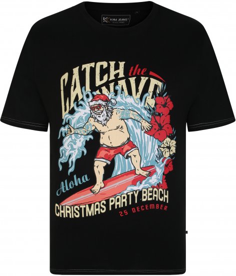 KBS X020 Catch The Waves Xmas Print T-Shirt Black - T-shirts - T-shirts Homme Grande Taille