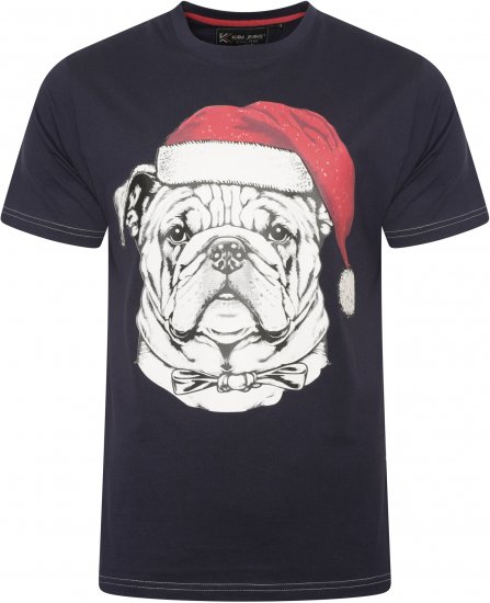 Kam Jeans X027 Bulldog Santa Xmas Print T-Shirt Navy - T-shirts - T-shirts Homme Grande Taille