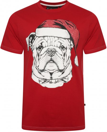 Kam Jeans X027 Bulldog Santa Xmas Print T-Shirt Red - T-shirts - T-shirts Homme Grande Taille