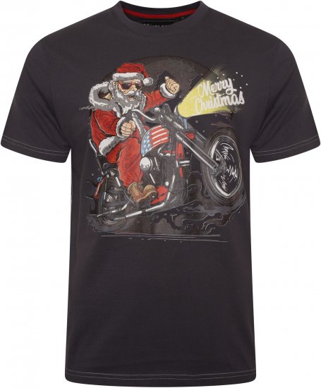 Kam Jeans X030 Santa Biker Print T-Shirt Charcoal - T-shirts - T-shirts Homme Grande Taille