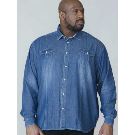 D555 Adcock Long Sleeve Vintage Denim Shirt - Chemises - Chemises Grandes Tailles Hommes
