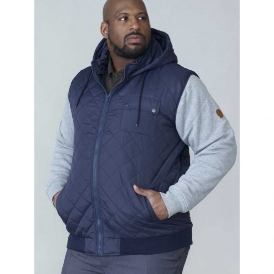 D555 Willie Hooded Quilted Jacket with Fleece sleeves - Vestes - Vestes homme grandes tailles