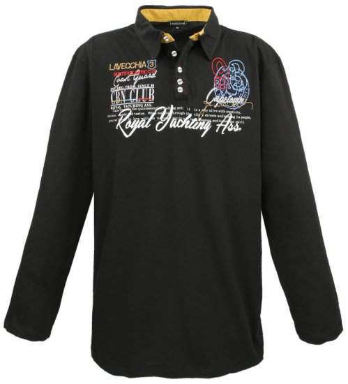 Lavecchia 606 Printed Long sleeve Jersey Polo Black - Polos - Polos homme grande taille
