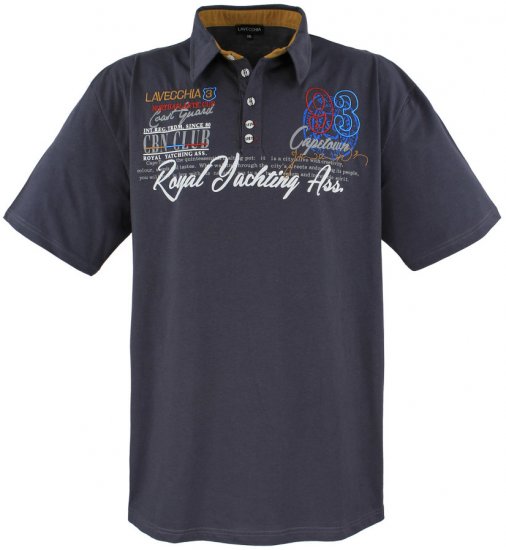 Lavecchia 4688 Printed Jersey Poloshirt Charcoal - Polos - Polos homme grande taille