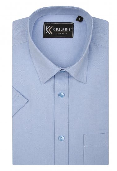 Kam Jeans 6283 Casual SS Herringbone Shirt Blue - Chemises - Chemises Grandes Tailles Hommes