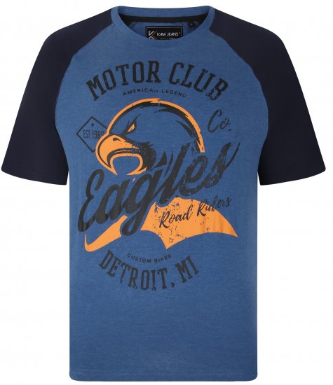 Kam Jeans 5737 Eagle Print Raglan T-Shirt Blue - T-shirts - T-shirts Homme Grande Taille