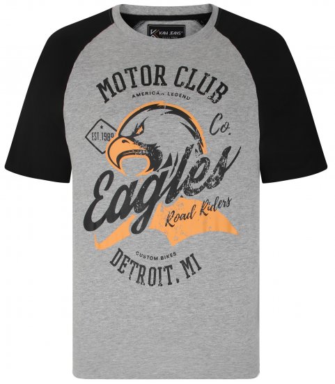 Kam Jeans 5737 Eagle Print Raglan T-Shirt Grey - T-shirts - T-shirts Homme Grande Taille