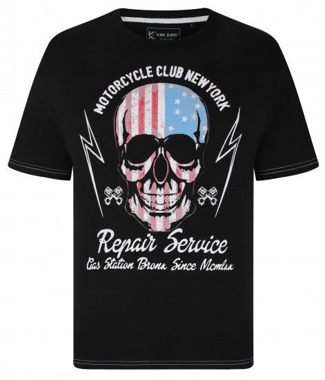 Kam Jeans 5733 USA Skull Print T-Shirt Black - T-shirts - T-shirts Homme Grande Taille