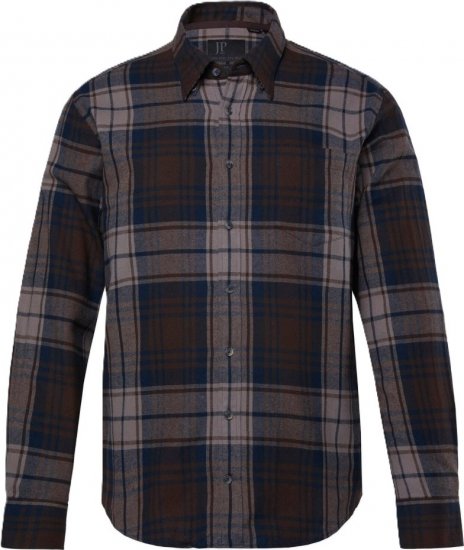 JP1880 Shirt Flannel Long Sleeve Brown TALL - VÊTEMENTS HOMME MT-6XLT - Vêtements Tall Homme