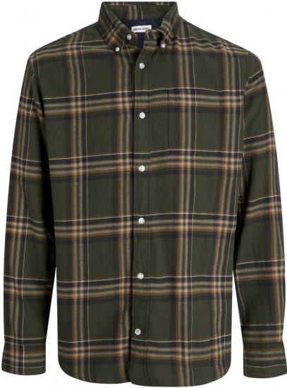 Jack & Jones Classic Flannel Long Sleeve Shirt Green - Chemises - Chemises Grandes Tailles Hommes