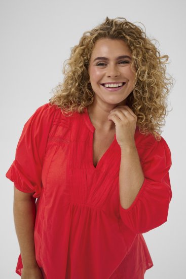 Kaffe Curve Karlia 3/4 Sleeve Blouse Red - Chemisiers - 