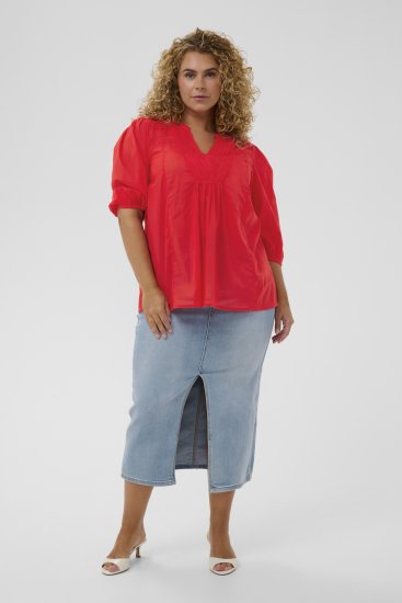 Kaffe Curve Karlia 3/4 Sleeve Blouse Red - Chemisiers - 