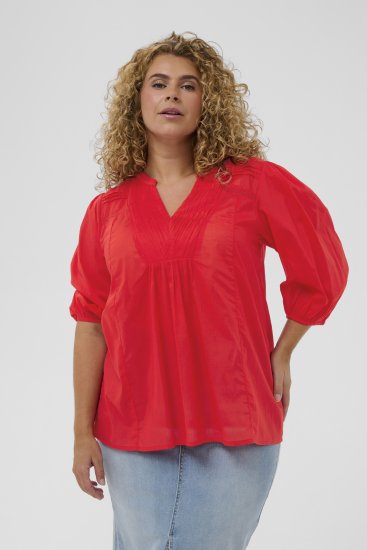 Kaffe Curve Karlia 3/4 Sleeve Blouse Red - Chemisiers - 