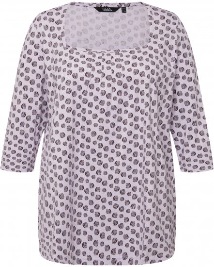 Ulla Popken Polka Dot 3/4 Sleeve Square Neck A-Line Tee Light Blue-Grey - T-shirts imprimés pour femme - 
