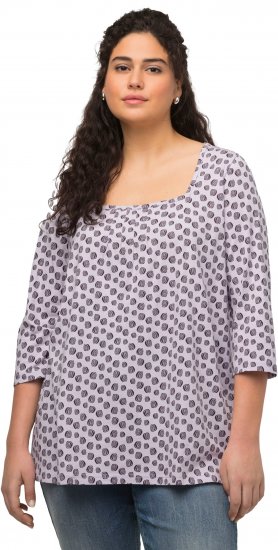 Ulla Popken Polka Dot 3/4 Sleeve Square Neck A-Line Tee Light Blue-Grey - T-shirts imprimés pour femme - 