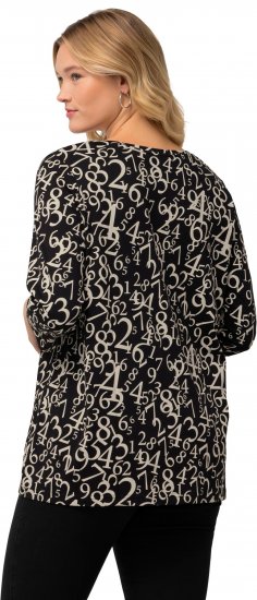 Ulla Popken Number Print 3/4 Sleeve Tee Black - T-shirts imprimés pour femme - 