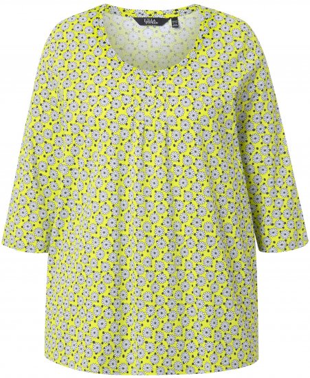 Ulla Popken Flower Print 3/4 Sleeve A-Line Tee Lime - T-shirts imprimés pour femme - 