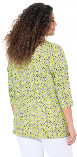 Ulla Popken Flower Print 3/4 Sleeve A-Line Tee Lime - T-shirts imprimés pour femme - 
