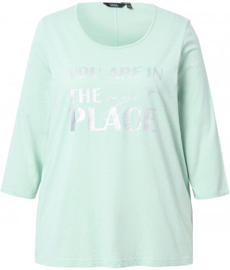 Ulla Popken Metallic Lettering 3/4 Sleeve Tee Mint Green - T-shirts imprimés pour femme - 