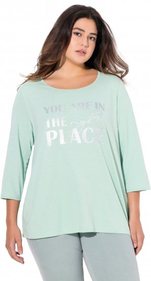 Ulla Popken Metallic Lettering 3/4 Sleeve Tee Mint Green - T-shirts imprimés pour femme - 