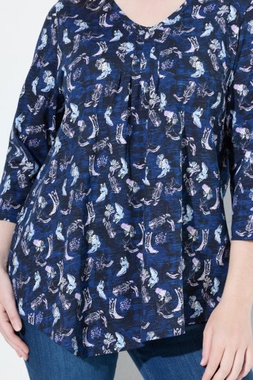 Ulla Popken Asymmetric Cowboy Boot Print Tee Dark Blue - T-shirts imprimés pour femme - Tee-shirts à motifs pour femme