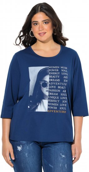 Ulla Popken Inspirational Graphic Lettering 3/4 Sleeve Tee Dark Blue - T-shirts imprimés pour femme - 