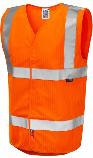 Leo Workwear Clifton Anti-static Waistcoat Hi-Vis Orange - Gilets haute visibilité - Gilets haute visibilité grandes tailles