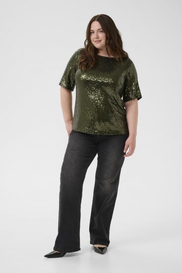 Kaffe Curve Mirana Sequin Blouse Ivy Green - Chemisiers - 