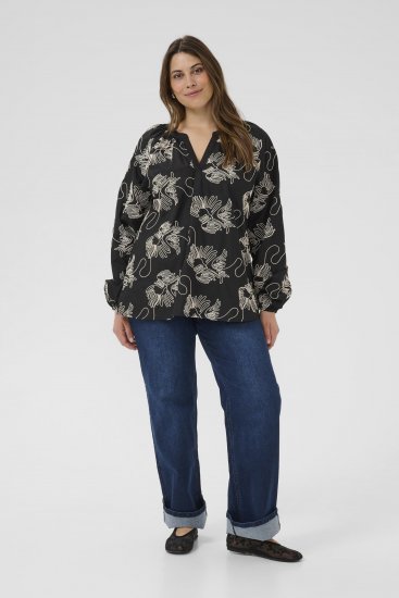 Kaffe Curve Kimmie Blouse Black Chalk Embroidery - Chemisiers - 