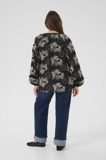 Kaffe Curve Kimmie Blouse Black Chalk Embroidery - Chemisiers - 