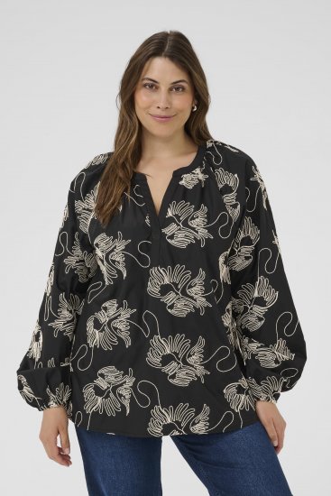 Kaffe Curve Kimmie Blouse Black Chalk Embroidery - Chemisiers - 