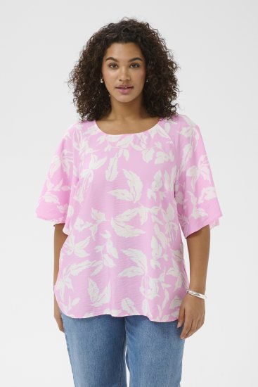 Kaffe Curve Marla Blouse Pink Frosting Chalk Leaf - Chemisiers - 