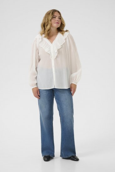 Kaffe Curve Lana Frill Blouse White - Chemisiers - 