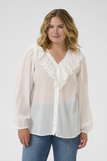 Kaffe Curve Lana Frill Blouse White - Chemisiers - 