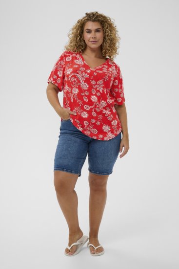 Kaffe Curve Ami Short Sleeve Blouse Printed Poppy Red - Blouses et tuniques - 