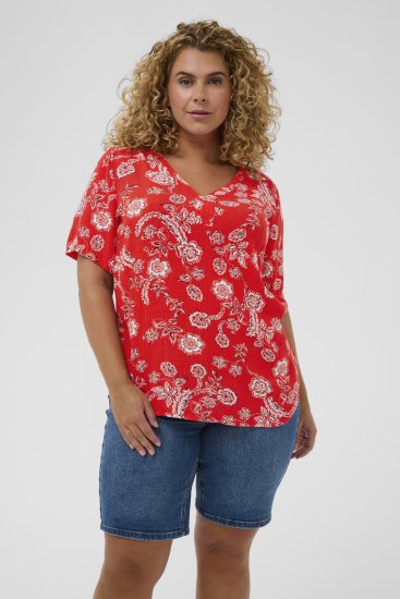 Kaffe Curve Ami Short Sleeve Blouse Printed Poppy Red - Blouses et tuniques - 