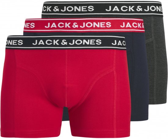 Jack & Jones Hector Solid Trunks 3-Pack Navy/Red/Grey - Boxers - Caleçons Grande Taille 