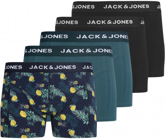 Jack & Jones Jake Lemon 5-Pack Trunks Black/Blue - Boxers - Caleçons Grande Taille 