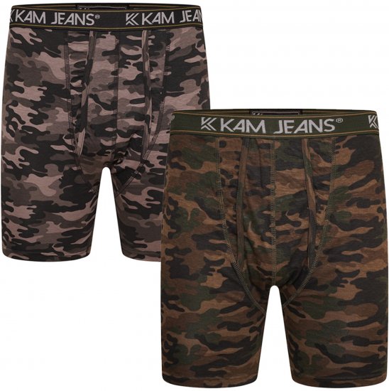 Kam Jeans 813 Camo Print Boxers Charcoal Khaki - Boxers - Caleçons Grande Taille 