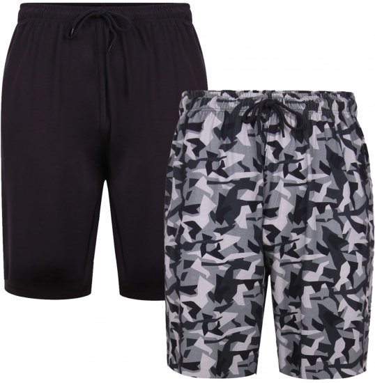 Kam Jeans Twin Pack Shorts Camo/Plain Black - Pantalons/shorts de survêtement - Survêtement/jogging grandes tailles